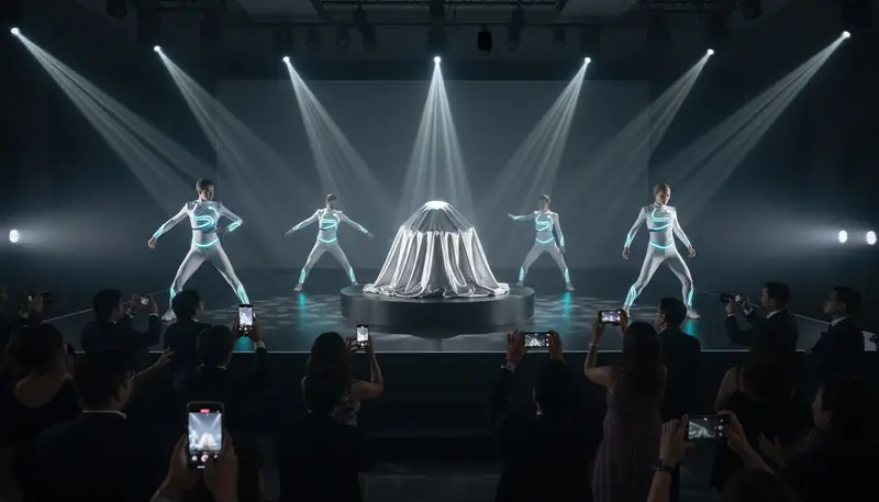 Product launch entertainment in Singapore: LED dancers on stage moments before a product reveal